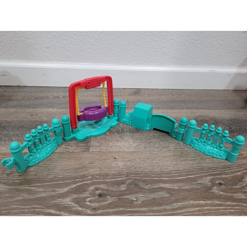 Fisher-Price Little People Playground Fence and Tire Swing Set Teal 3 Pieces